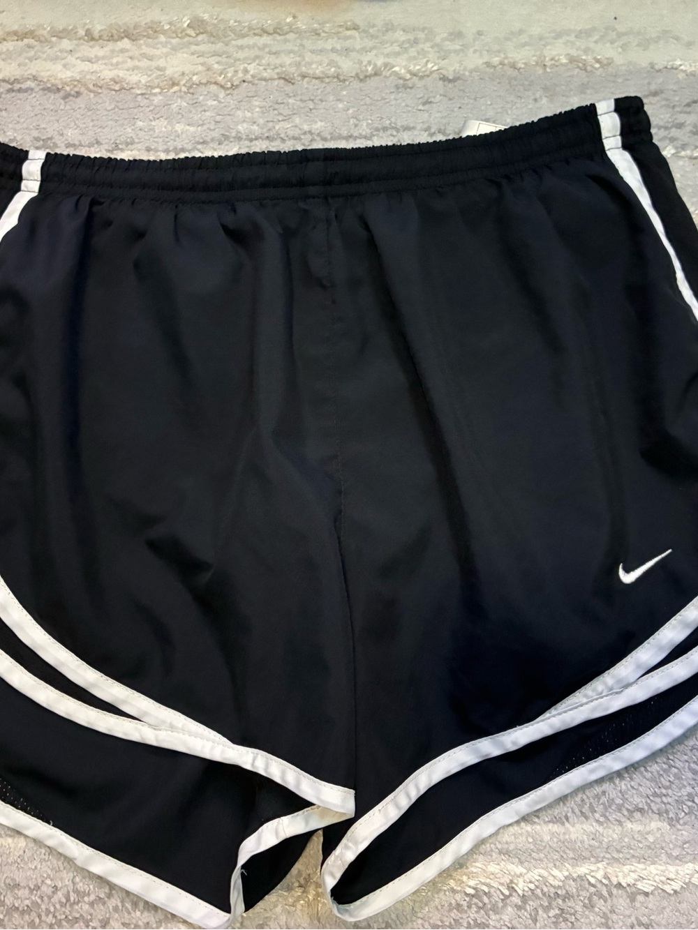 Nike Black Running Shorts w/White Trim Women S. Athletic Track Gym Lined 3inch